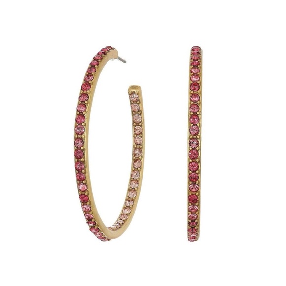 New J.Crew Two Tone Pave Hoops in Pink Crystal - Picture 2 of 5